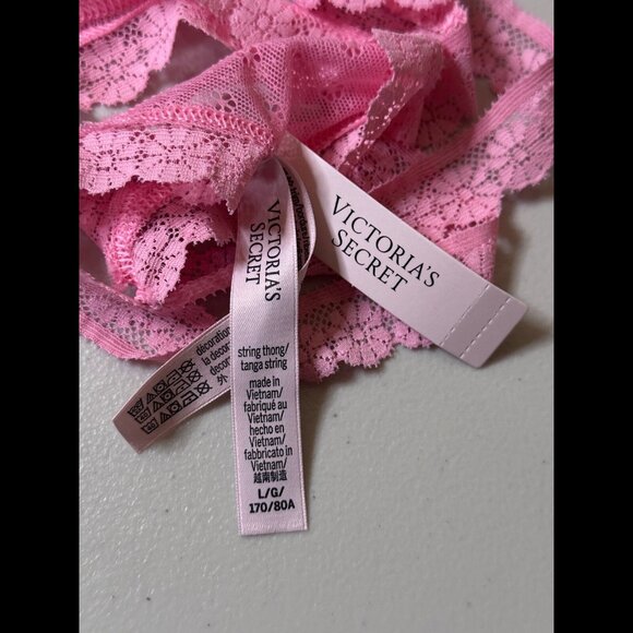 New Victoria's Secret Panties String Thong Large Pink Lace Flower Tanga - Picture 3 of 5